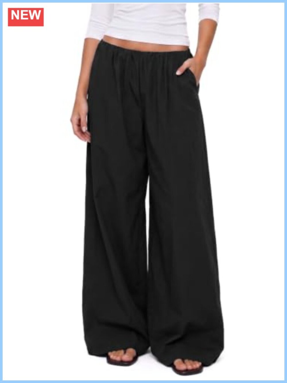 Wide Leg Elastic Waist Palazzo Pants with Pockets Cotton Loose Fit